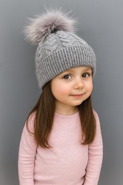 Flettet Ull lue med dusk Lys Grå - Guttogpike