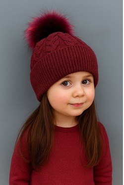 Flettet Ull lue med dusk Burgunder - Guttogpike