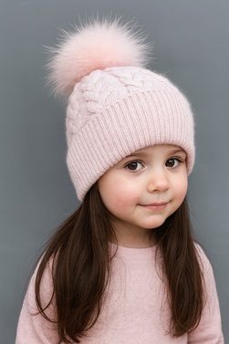 Flettet Ull lue med dusk  Lyse rosa - Guttogpike